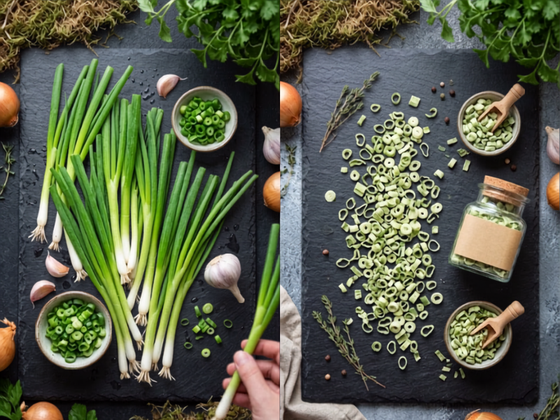 So sánh giữa hành lá tươi và hành lá sấy thăng hoa - Nature Foods