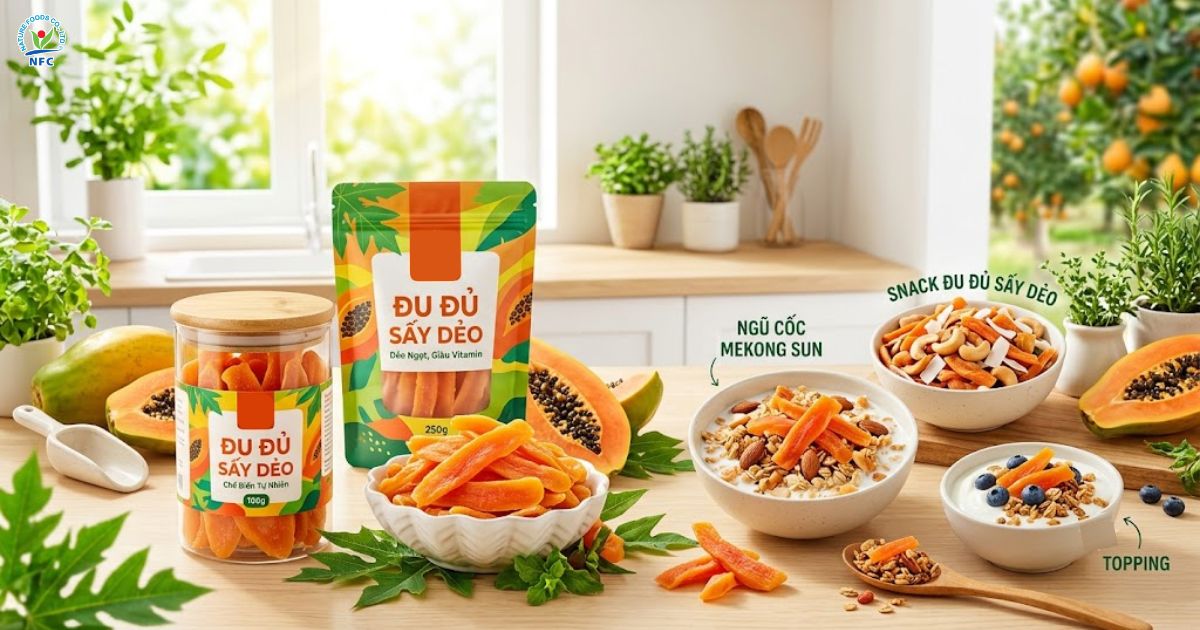 Đu đủ sấy dẻo và sấy thăng hoa – ứng dụng snack, ngũ cốc, topping cho thương hiệu riêng